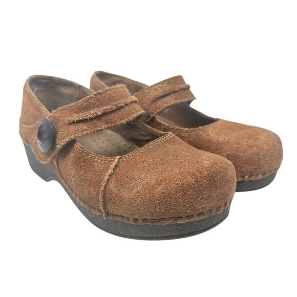 Dansko Marcelle Mary Jane Clog Shoes Suede Tan Brown Size 40 US 9.5 10 - Picture 1 of 13